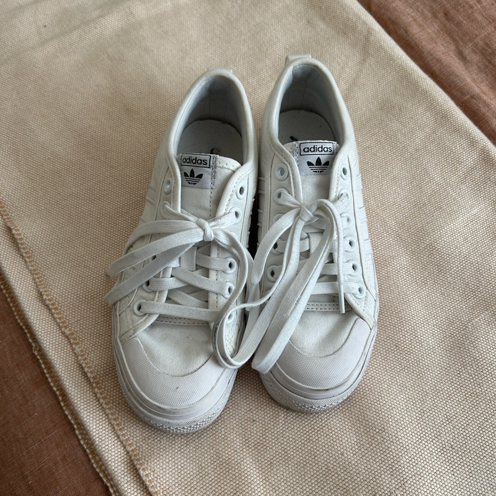 Adidas White Canvas Nizza Platform Sneakers